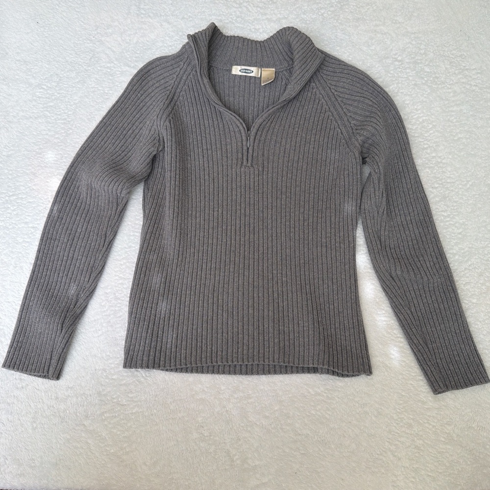 Old Navy Women's Gray Ribbed Half-Zip Cowl Sweater